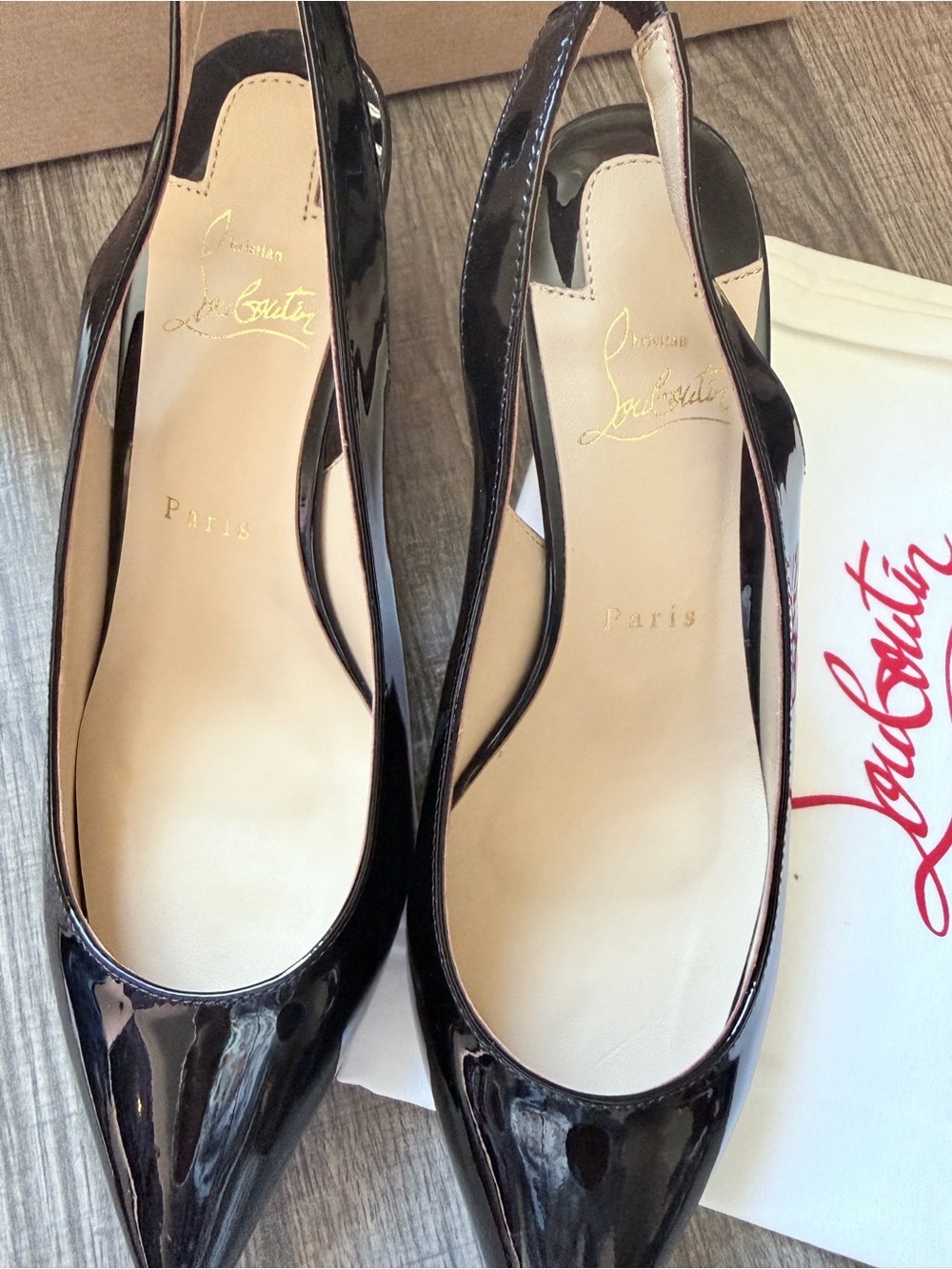 Christian Louboutin Black Patent Leather Pointed Slingback Red bottoms Pumps - Picture 6 of 15